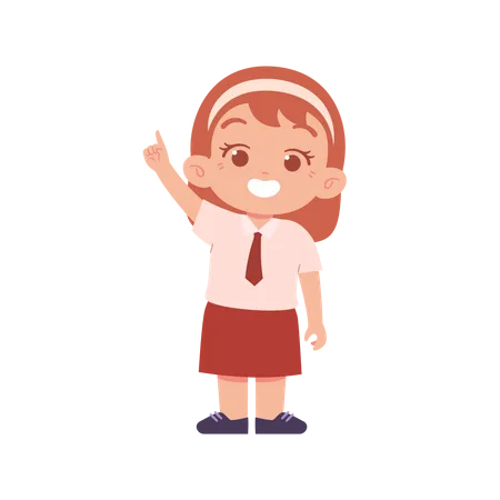 Happy Girl Pointing Up Using Left Hand  Illustration