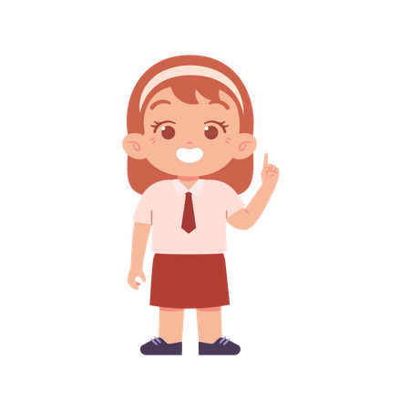 Happy Girl Pointing Up Using Right Hand  Illustration