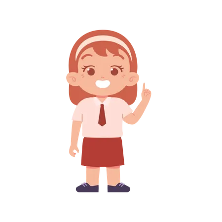 Happy Girl Pointing Up Using Right Hand  Illustration