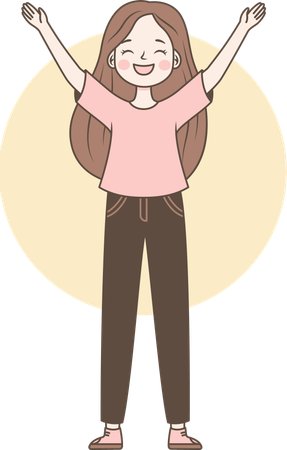 Happy girl raising hand up  Illustration