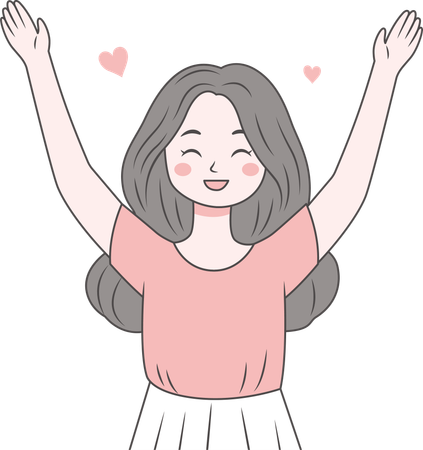 Happy girl raising hand up  Illustration