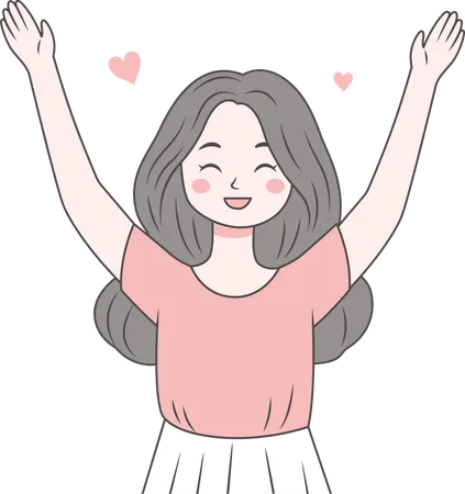 Happy girl raising hand up  Illustration