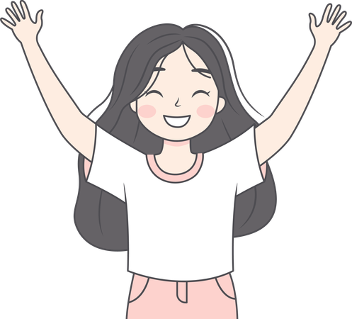 Happy girl raising hand up  Illustration