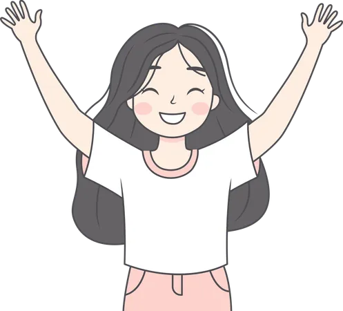 Happy girl raising hand up  Illustration