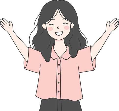 Happy girl raising hand up  Illustration