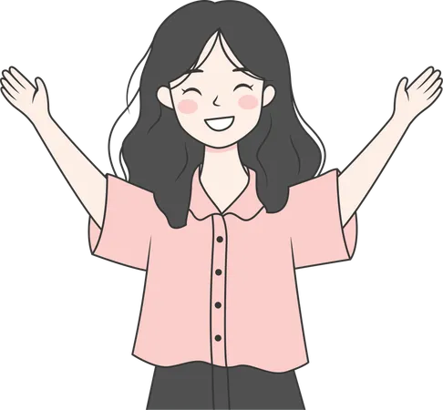 Happy girl raising hand up  Illustration