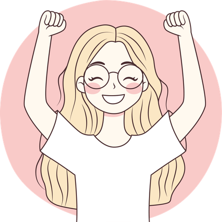 Happy girl raising hand up  Illustration