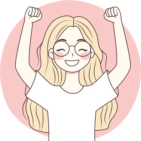 Happy girl raising hand up  Illustration