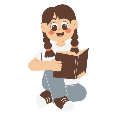 Happy Girl Reading Book  Illustration