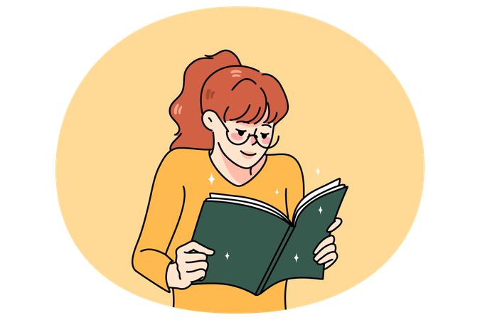 Happy girl reading book  Illustration