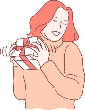 Happy girl receives surprise gift  Illustration