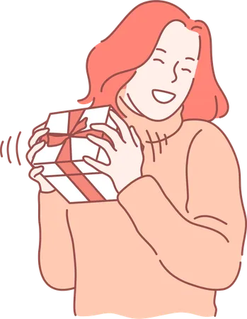 Happy girl receives surprise gift  Illustration