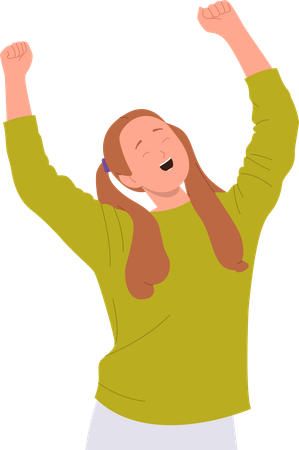 Happy girl rejoicing joyfully raising hands  Illustration