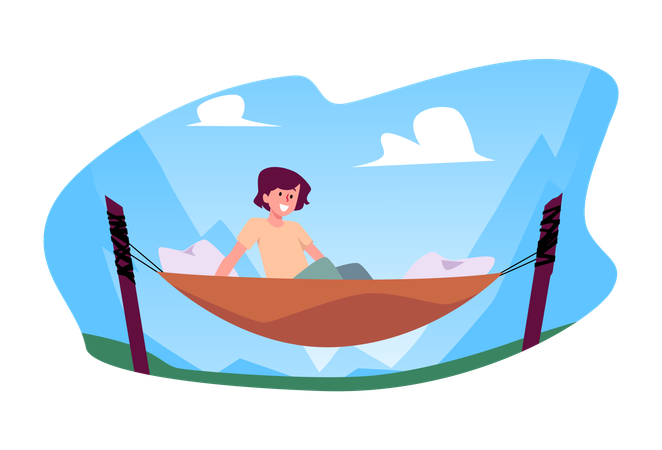 Happy girl relaxing while sitting in a hammock  Illustration
