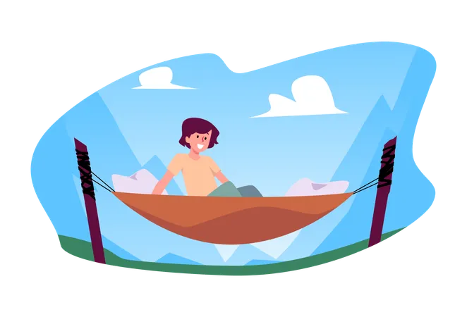 Happy girl relaxing while sitting in a hammock  Illustration