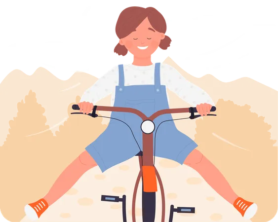Happy girl riding bicycle  Illustration