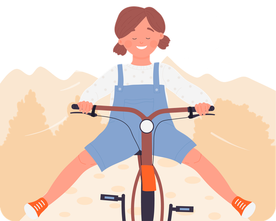 Happy girl riding bicycle  Illustration