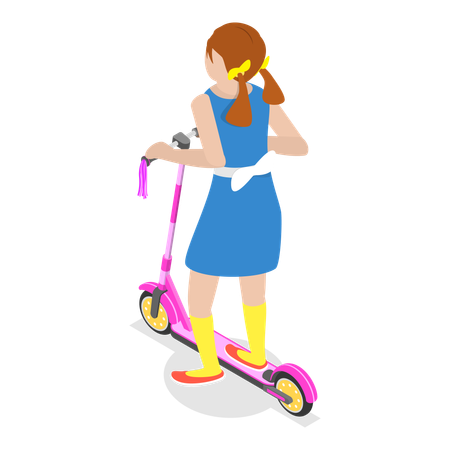 Happy girl riding scooter  Illustration