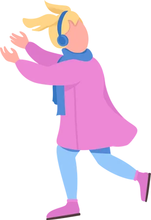 Happy Girl Running Semi Flat Color Vector Character Active Figure Full Body Person On White December Activity Isolated Modern Cartoon Style Illustration For Graphic Design And Animation Illustration