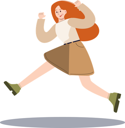 Happy girl running and jumping  Illustration