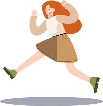 Happy girl running and jumping  Illustration