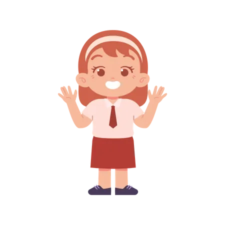 Happy Girl Showing Hands  Illustration