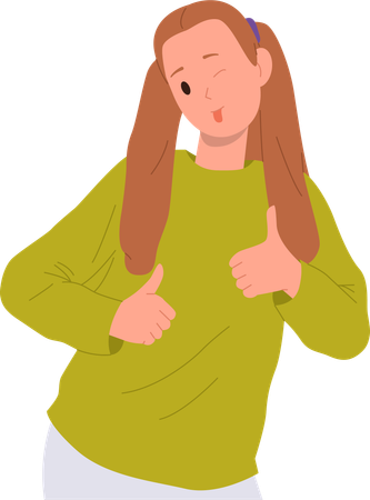 Happy girl showing thumbs up and winking with eye  Illustration