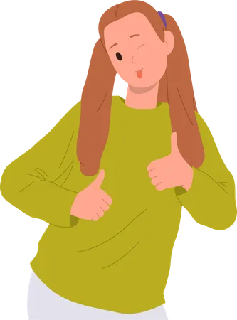 Happy girl showing thumbs up and winking with eye  Illustration