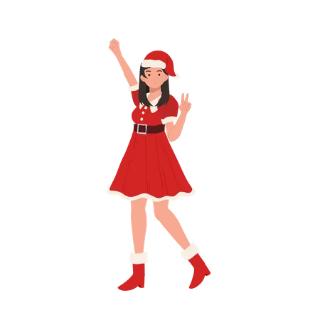 Happy girl showing victory gesture  Illustration