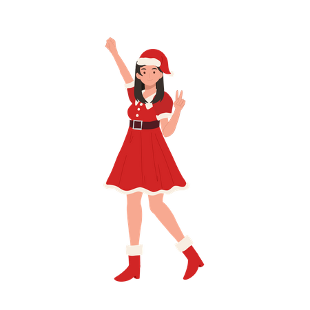 Happy girl showing victory gesture  Illustration