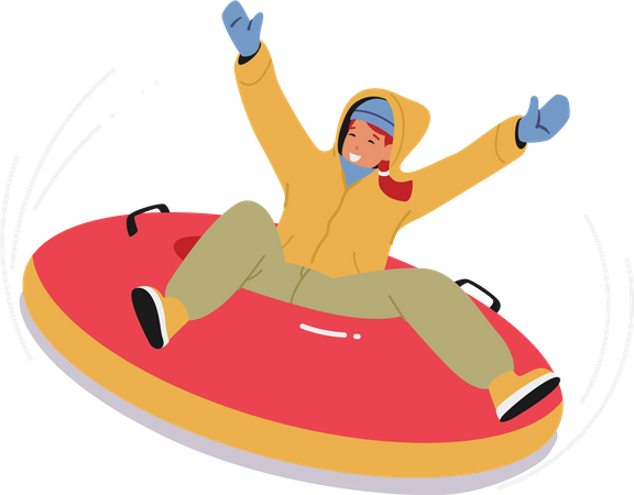 Happy Girl Sliding On Snow Tube Down The Mountain Slope  Illustration