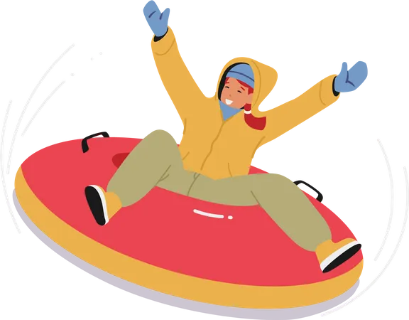 Happy Girl Sliding On Snow Tube Down The Mountain Slope Tubing Winter Holidays Extreme Active Female Character On Snowy Hills Outdoor Wintertime Fun Cartoon People Vector Illustration Illustration