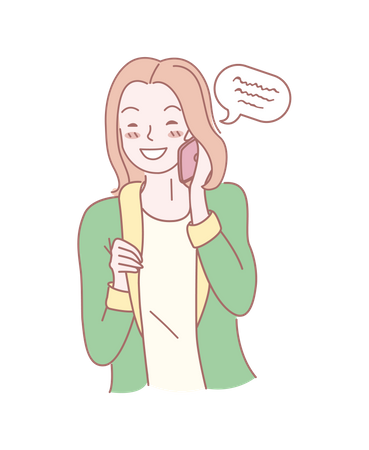 Happy Girl smiling while talking on phone Illustration