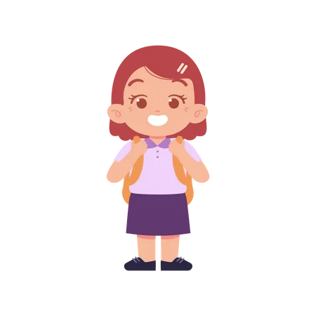 Happy Girl Standing While Carrying Schoolbag  Illustration