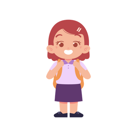 Happy Girl Standing While Carrying Schoolbag  Illustration