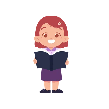 Happy Girl Standing While Reading Book  Illustration