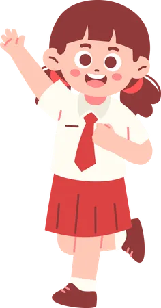 Happy girl Student Are Raising Her Hand  Illustration