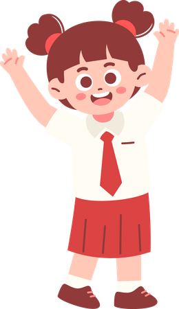 Happy Girl Student raising both hands  Illustration