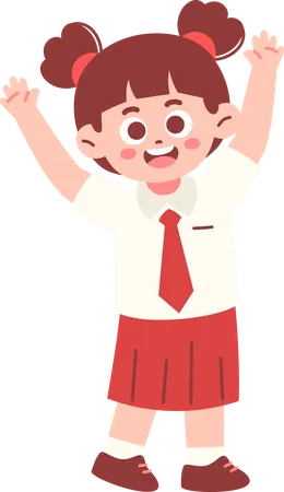 Happy Girl Student raising both hands  Illustration
