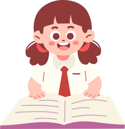 Happy Girl student reading book  Illustration