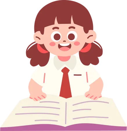 Happy Girl student reading book  Illustration