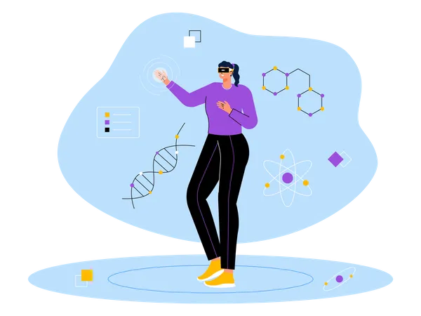 Happy girl using metaverse tech  Illustration