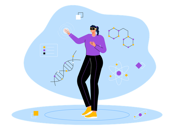 Happy girl using metaverse tech  Illustration
