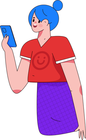 Happy girl using smartphone  Illustration