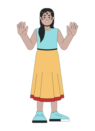 Happy girl Waving hands  Illustration