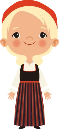 Happy girl wearing cultural dress  Illustration