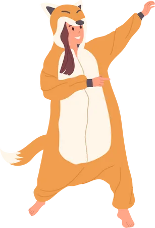 Happy girl wearing fox costume and having fun  Illustration