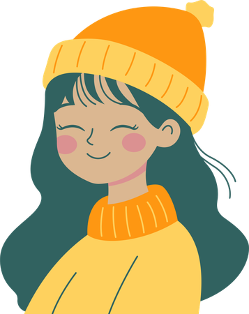 Happy Girl Wearing Hat and Warm Clothes  Illustration