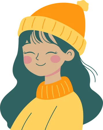 Happy Girl Wearing Hat and Warm Clothes  Illustration