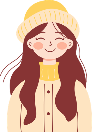 Happy Girl Wearing Hat and Warm Clothes  Illustration